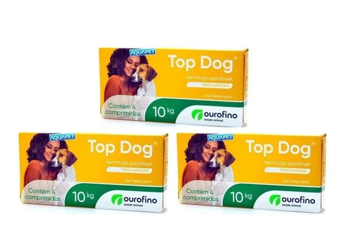 Top Dog Vermifugo C/4comp 10kg Kit 3 Unidade Ouro Fino