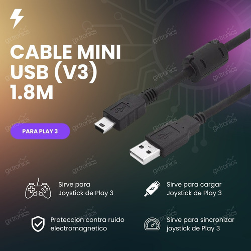 Cable Cargador Usb V3 Con Filtro Carga Mando Play 3 De 1.8m