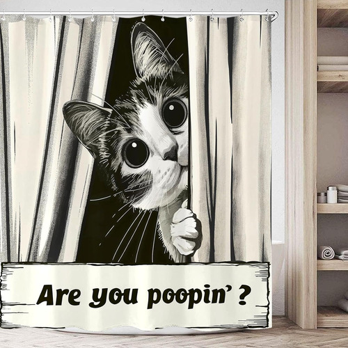 Divertida Cortina De Ducha Con Diseño De Gato Con Temática D
