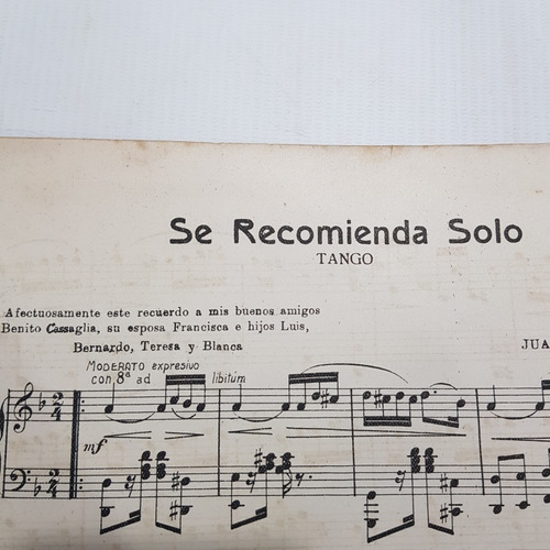 Imagen 3 de 3 de Antigua Partitura Tango 1910 Se Recomienda Solo Mag 59642