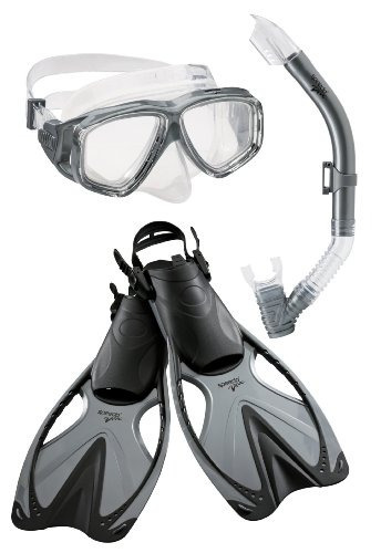 Speedo Adult Adventure Máscara Snorkel Fin Set, Plata,