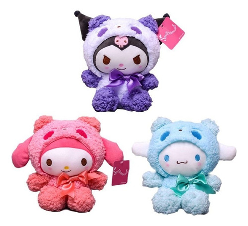 Set 3 Peluches Hello Kitty 25 Cm My Melody Kuromi Cinnamorol