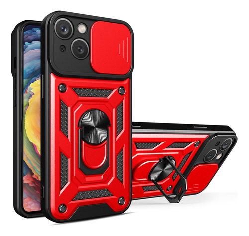 Funda Case Para iPhone 14 Holder Protector Camara Rojo