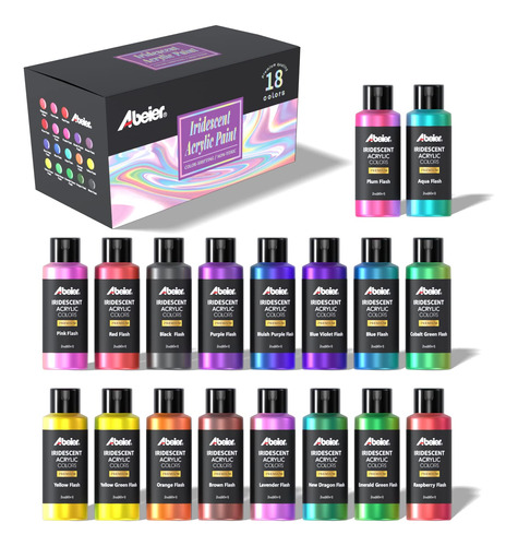 Abeier Pintura Acrlica Iridiscente, Juego De 18 Colores Cama