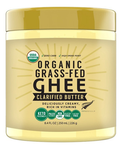 Imagen 1 de 4 de Ghee Organico Grass Fed 250ml Libre Pastoreo Kosher/halal