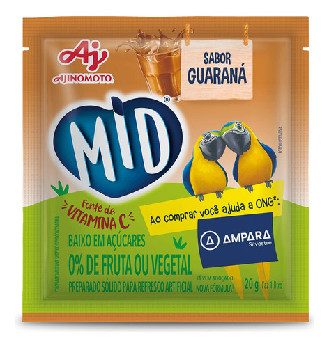 10 Refresco Em Pó Mid Sabor Guaraná 20g - Sem Glúten