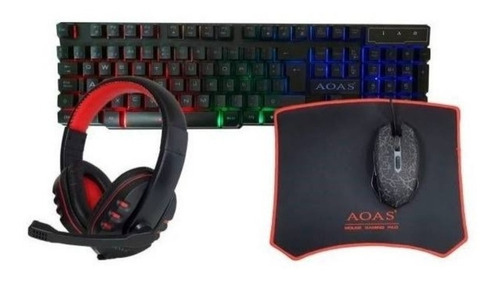 Set Teclado Mouse Audifono Padmouse Aoas As-1066 Gamer