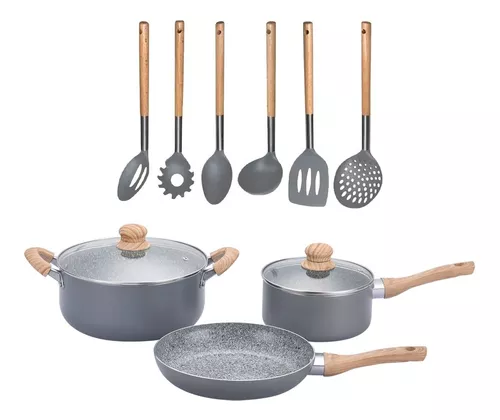 Juego De Ollas Y Sartenes De Granito Antiadherentes Utensilios Set Para  Cocina