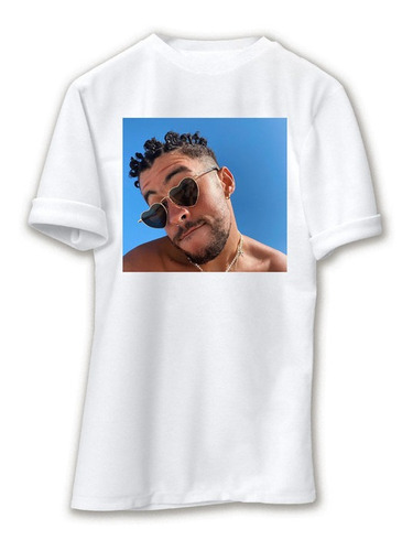 Playera Personalizada Blanca Bad Bunny Lentes De Sol Peinado