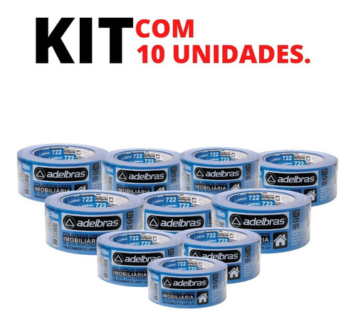 Imagem 2 de 3 de Kit 10 Fitas Crepe Azul 722 48mmx50m - Adelbras - Uv - Anti