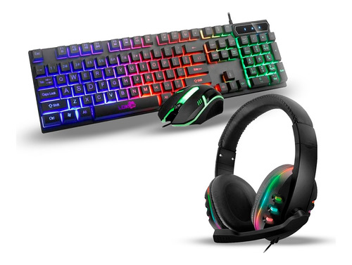 Set Gamer Auriculares, Teclado Y Mouse Con Luz.