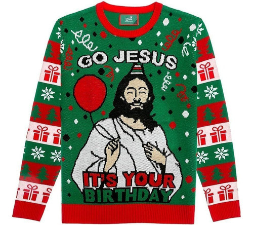 Suéter Navideño Divertido Y Feo Con Texto «go Jesus It's [u]