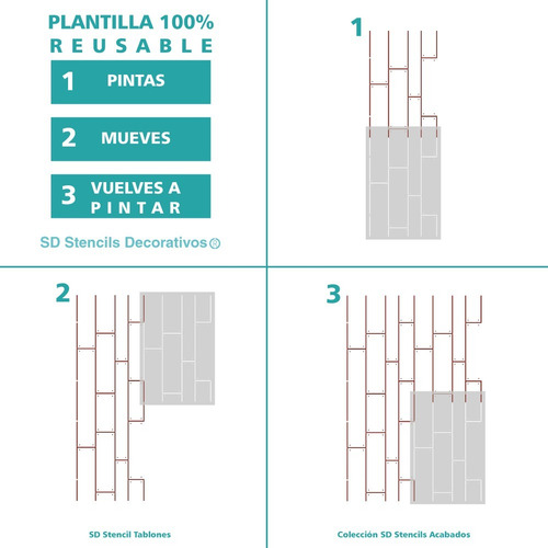Imagen 2 de 3 de Stencil Tablones Plantilla Decorativa Reusable Para Pintar