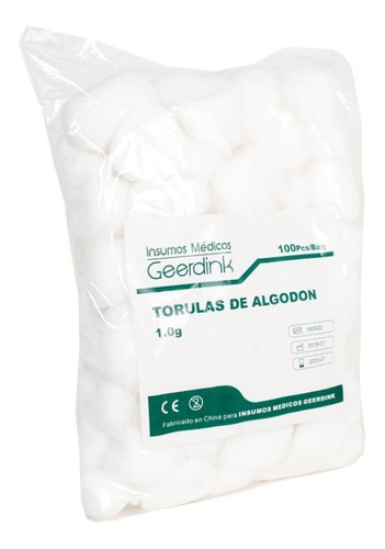 Torulas De Algodón 1 Gr. X 100 Unidades. Pack 10 Bolsas