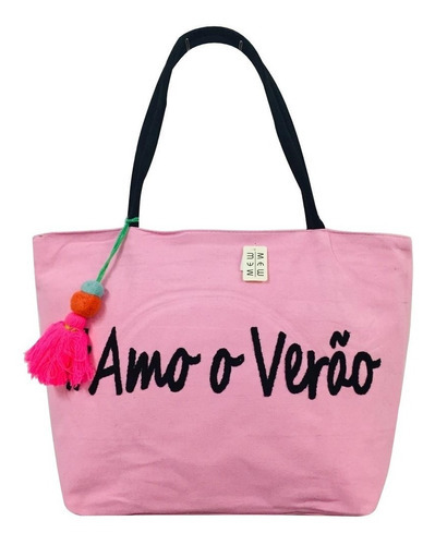 Bolsa De Praia Tema Amo Verão Feminina Praia E Piscina Cor Rosa