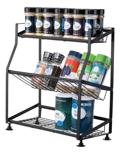 Estante Para Especias Y Platos Epsilon De 3 Niveles, Negro