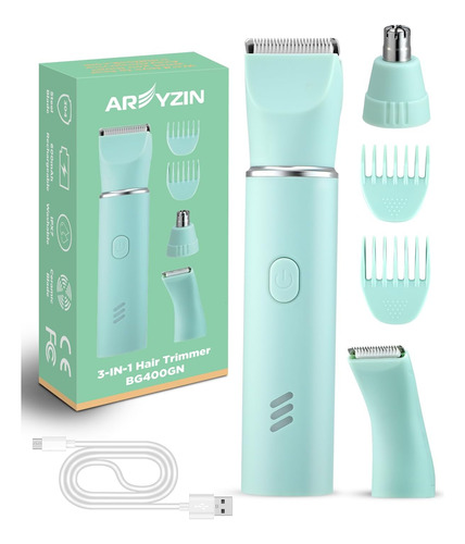 Depiladora Inalámbrica Areyzin, 3 En 1, Usb, 8000 Rpm, Verde