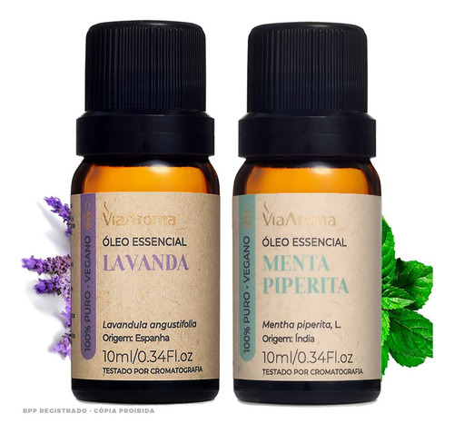 Kit 2 Óleo Essencial Lavanda + Menta Piperita 100% Puro