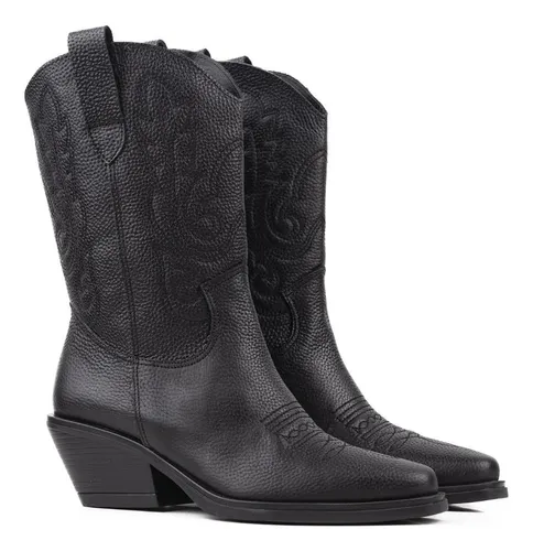 Botas De Mujer Batistella Texanas Cuero Negro Con Cierre