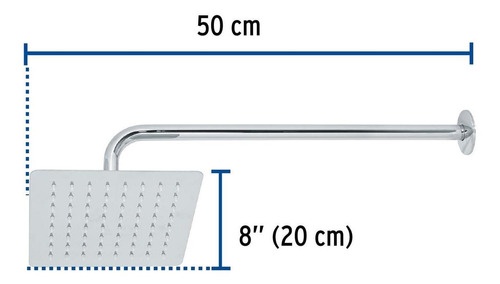 Regadera Cuadrada 8', Acero Inox, Con Brazo, Cromo, Túbig, F
