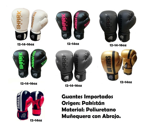 Guantes De Boxeo 10/12/14 Oz Cuero Sintético Marca Shark Box