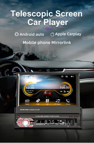 Estéreo De Coche Single Din Carplay Android Auto 7 Pulgadas 