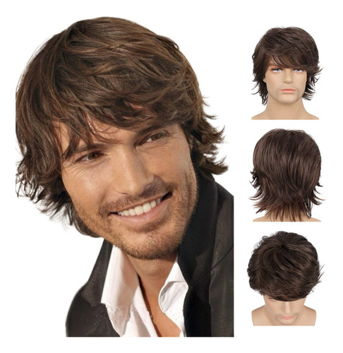 Diminoze Handsome Toupee Para Hombres, Peluca Marrn Esponjos