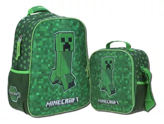 Kit Mochila Kinder + Lonchera Chenson Minecraft Creeper + Pixeles Brock 2023