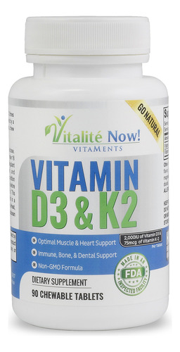Vitalité Now! Vitamina D3 2000 Iu + K2 Mk7 90 Tabletas