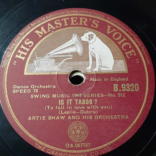 Pasta Artie Shaw His Orch His Master Voice 9320 C248