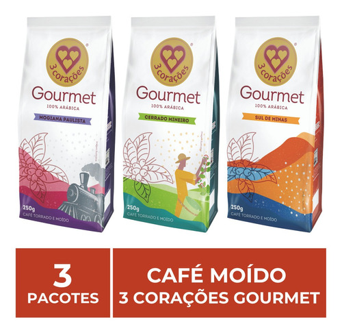 3 Pacotes De 250g, Café Moído, Três Corações Gourmet