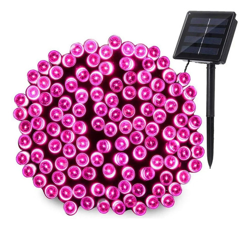 Guirnalda Led Rosa Con Panel Solar 10 M Exterior Decoracion