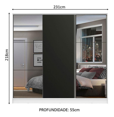 Ropero Closet Madesa Royale 3 Puertas 2 Espejo Color Blanco/Negro