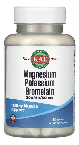 Kal Bromelina Magnesio Y Potasio 60 Comprimidos Sabor Sin Sabor