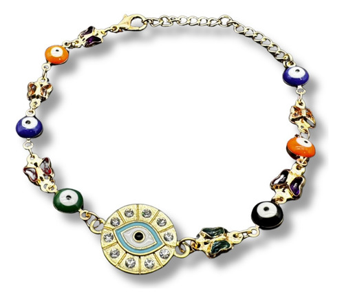 Pulsera Ojo Turco Circular Baño De Oro 18k Protección Suerte