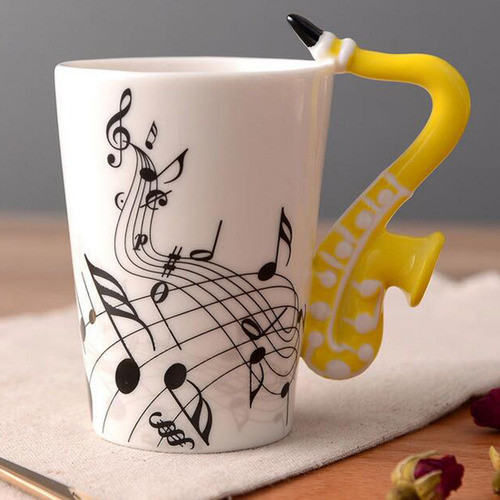 Taza De Taza De Saxofón Amarillo 10x7.5cm Saxofón Amarillo