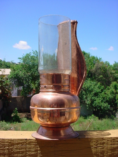 Antigo - Lampião De Cobre Parede Com Cupula De Vidro !!!