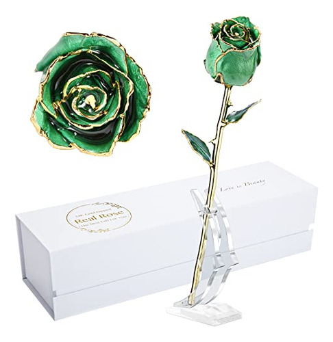 Rosa Real Color Verde 24k De Oro Para San Valentin 12 Inches