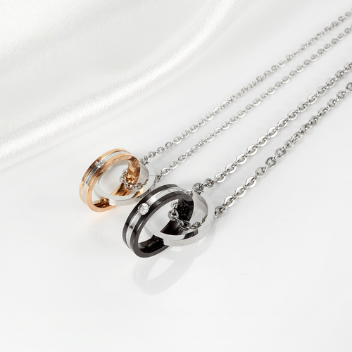 Collar De Acero Inoxidable Con Doble Anillo Para Pareja, 2 U