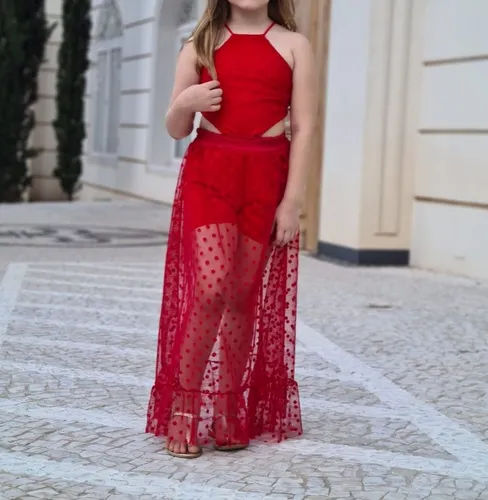 Vestido Infantil de Festa Luxo Vermelho Natal