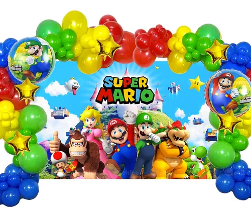 Decoración Fiesta Mario Bros Arco De Globos Mario Bros +lona