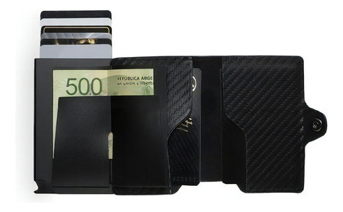 Billetera Walla Carbono Doble color black de cuero/fibra de carbono - 10cm x 6.5cm x 2.7cm
