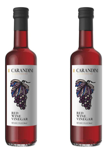 2pz Vinagre Vino Tinto Carandini 500ml Botella Vidrio Italia