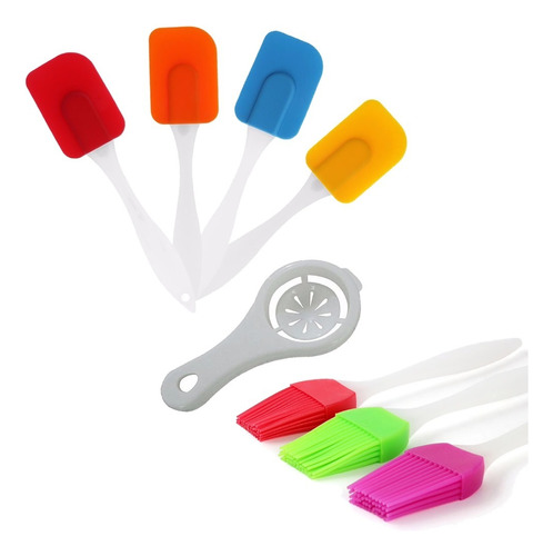 Kit Cozinha 3 Espátulas, Pincel Silicone, Separador De Ovo