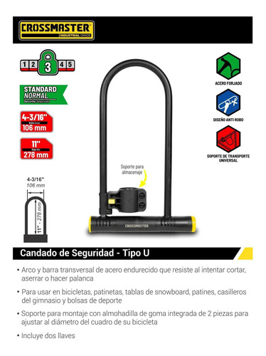 Imagen 2 de 4 de Candado De Seguridad Tipo U 106 Mm Crossmaster 9933402