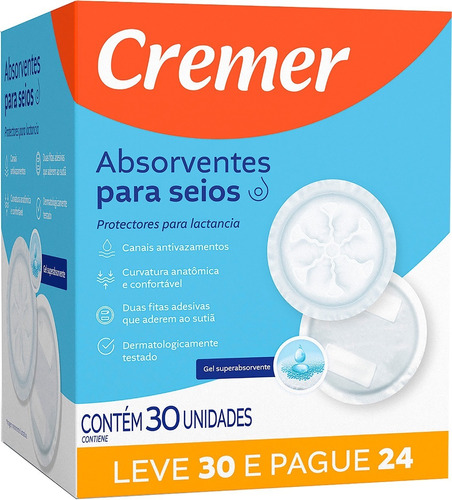 Absorvente Para Seios Cremer Toque Suave Leve 30 Pague 24 Un