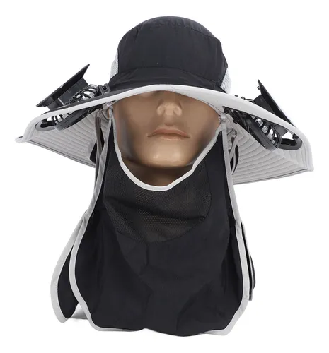 Black Black Solar Fan Hat Wide Brim Outdoor Fishing