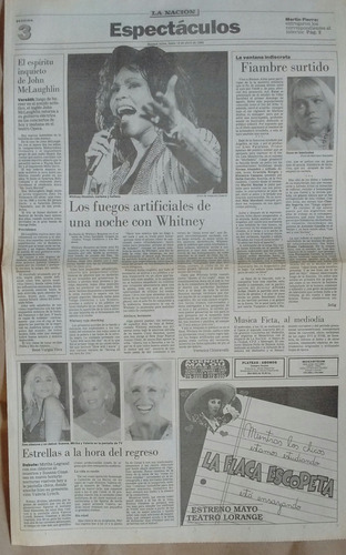 Diario La Nación 18/04/1994 Sup Espectáculos Whitney Houston