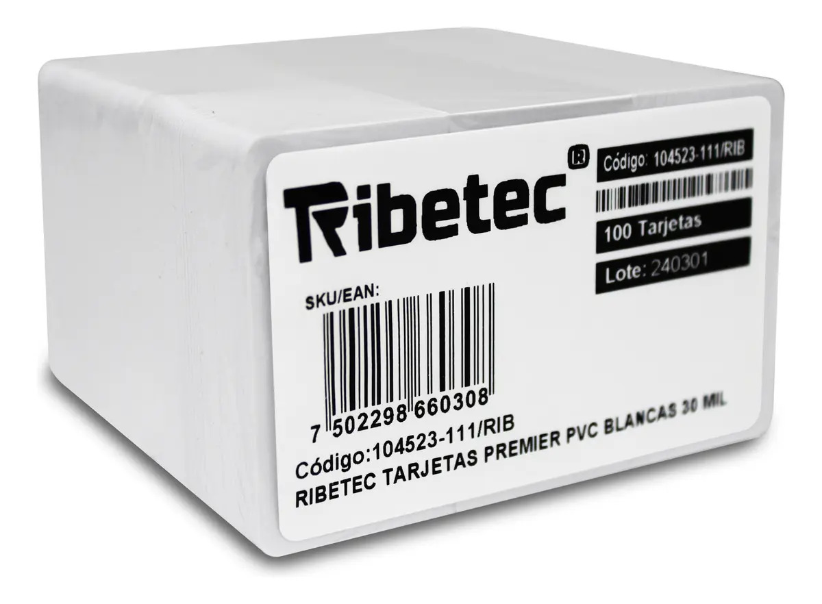 Tarjetas Blancas PVC Ribetec CR80 para Impresión 100 Unidades