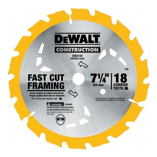 Disco Sierra Dewalt Dw3192 7 1/4x 18 Dientes Corte Grueso 